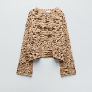 Zara Women's Brown Crochet Sweater